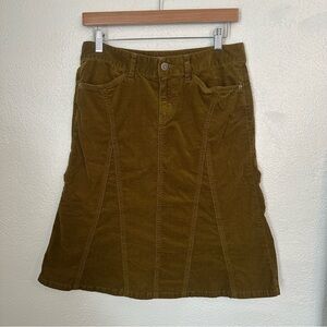 Halogen 6 Olive Green Corduroy ALine Midi Skirt Cotton Vintage Retro Grannycore